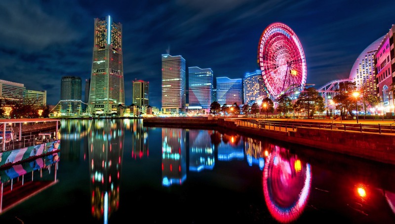 7 Вид на город Иокогама ночью. Источник:hqwide.com
