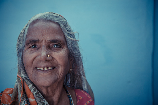 11 Elderly woman in rural settlement north of Bharatpur, Rajasthan