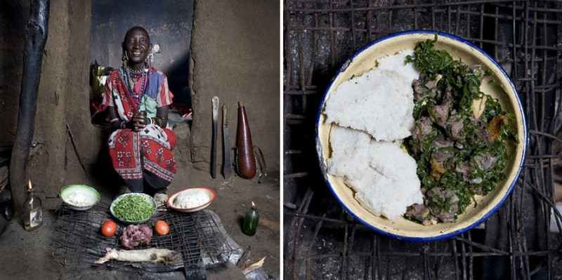 19 Кения. Блюдо: каша из кукурузной муки с овощами и козьим мясом.