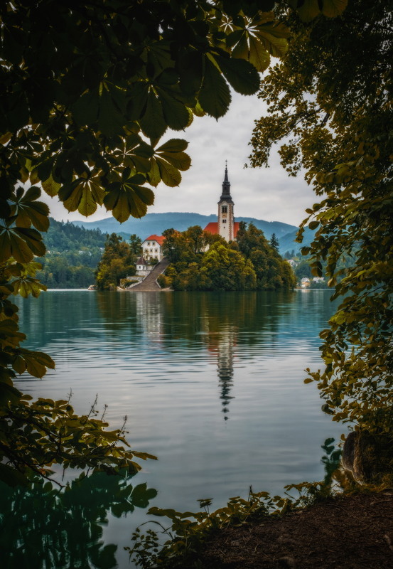 Green window with a view of Church of Lake Bled Автор: Сергій Вовк