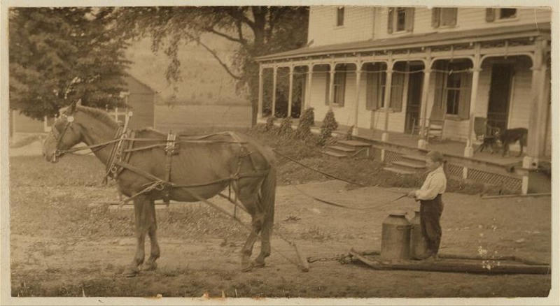 9 Август 1915 года, в западном Массачусетсе: 8-летний Джек на перевозке молочных бидонов. По свидетельству фотографа он сам их загружал.