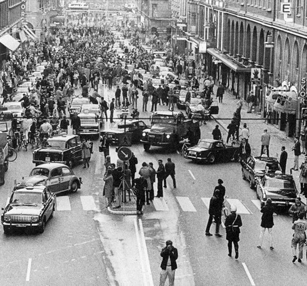 5 Утро первого дня, когда Швеция перешла от левостороннего к правостороннему вождению, 1967.