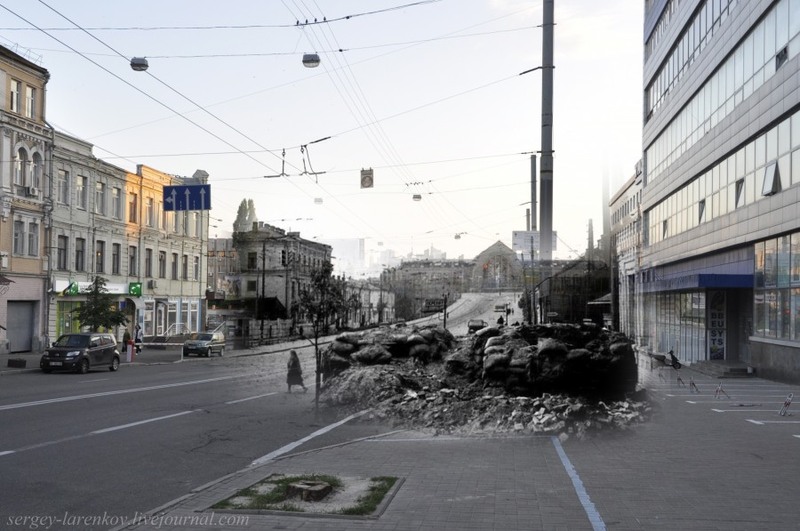 3 Киев 1941/2012 Баррикада на ул. Коминтерна (ныне Симона Петлюры).