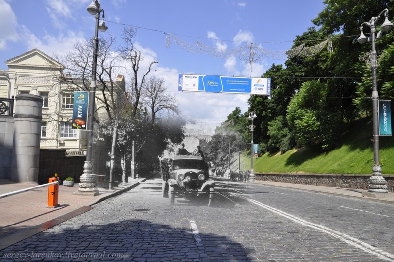 6 Киев 1941/2012 Немецкие части двигаются по ул.Кирова (ныне Михаила Грушевского).