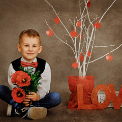 the little gentleman with flowers on Valentine's Day