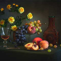 натюрморт з фруктами та вином