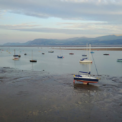 Yachts on the ground in the Menai Strait