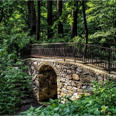Благородный мостик в зеленеющем парке.