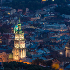 Lviv night altitude panorama