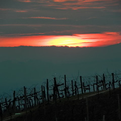 Захід сонця в Valdobbiadene. Зима.