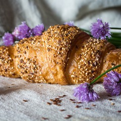 Flowers and croissant