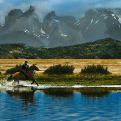 Патагония.  Аргентина национальный парк Торс дель Пайн  Гаучио (ковбой)н