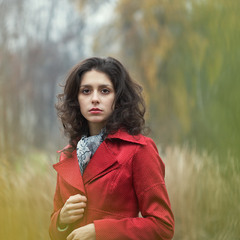 Autumn. Lady in red