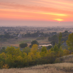 Autumn sunrise over the village