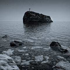 Rock and stones in cold water